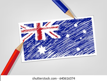 Australian Flag drawn on a board using colored pencils concept. Editable Clip Art. 