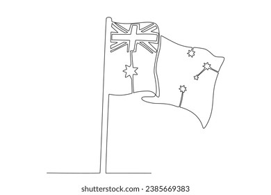 An Australian flag flying. Australia day one-line drawing