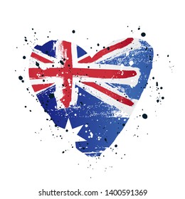 Australian flag in the form of a big heart. Vector illustration on white background. Brush strokes drawn by hand. Independence Day in Australia.