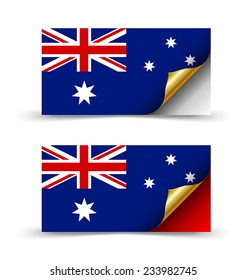 Australian flag with golden curled corner on white background