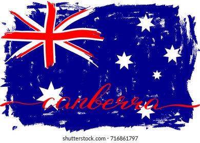 Australian flag grunge painted handwritten text canberra vector. There are true colors of the flag