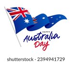 Australian flag is hanging on a flagpole and fluttering in the wind. Happy Australia Day. Day of the first landing. Vector illustration on a white background.