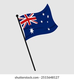 Bandera australiana de alta resolución ondeando en el asta de la bandera. Aislado sobre fondo blanco. Ilustración vectorial plana del estilo de la historieta. EPS editable y escalable para Diseño gráfico e impresión