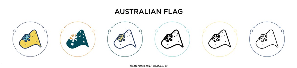 Australian flag icon in filled, thin line, outline and stroke style. Vector illustration of two colored and black australian flag vector icons designs can be used for mobile, ui, web