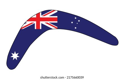 Australian Flag Icons Set Within A Typical Boomerang Silhouette Over A White Background