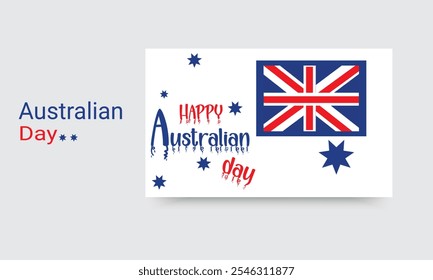 Bandera australiana, aislada en el fondo blanco. Bandera australiana de pie sobre hierba verde. Celebración nacional del día de Australia. Naturaleza de antecedentes de ciudadanía del país al aire libre. Encabezado de Anuncio de Web.