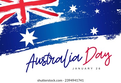 Australische Flagge. Der 26. Januar ist Australiens Nationalfeiertag. Tag der ersten Landung. Vektorgrafik auf weißem Hintergrund.