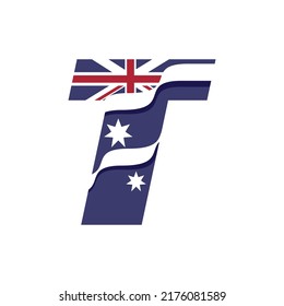 Australian flag logo design vector template illustration with alphabet T