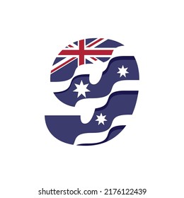 Ilustración de la plantilla vectorial del logotipo de la bandera australiana con el número 9