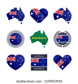 Australian flag, map and other national symbols. Australia vector