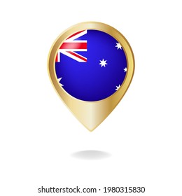 Australian flag on golden pointer map, Vector illustration eps.10