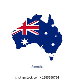 Australian flag on map of Australia isolated on white background. Vector illustration