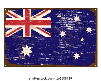 Australian flag on rusty old enamel sign 