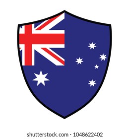 Australian flag on the shield, Australian shield shaped badge or icon with shadow on white background