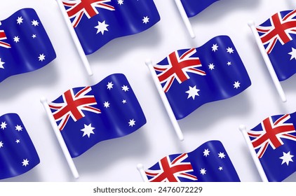 Australian flag pattern background white soft color. Realistic cartoon 3d style. Flag fabric effect texture flat top view. Vector illustration