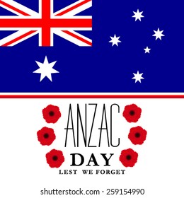 Australian Flag with poppy flower for Anzac Day or Remembrance Armistice Day.