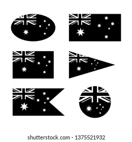 Australian flag set, black isolated on white background, vector illustration.
