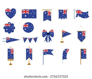 Conjunto de bandeiras australianas , várias formas e estilos de bandeira nacional da Austrália