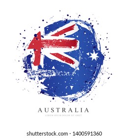 Australian Flag In The Shape Of A Large Circle. Vector Illustration On White Background. Brush Strokes Drawn By Hand. Independence Day In Australia.