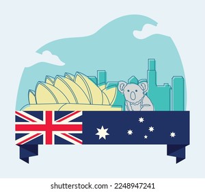 australian flag with sydney opera scene