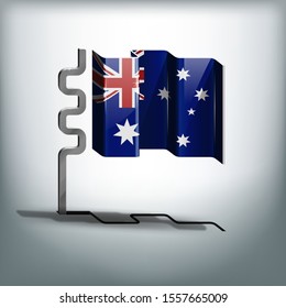 Australian flag, vector flag of Australia waving on flagpole with shadow.