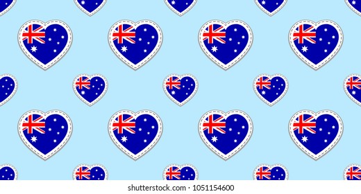 Australian flag vector background. Australia national flag seamless pattern. Vector stickers. Love hearts symbols. language courses, sports pages, travel,school, geographic element, patriotic design