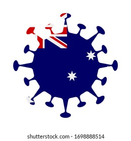 Australian flag in a virus shape, conceptual representation of the pandemic.
