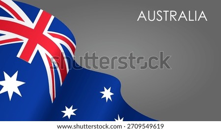 Australian flag waving on gray background layout. Vector illustration.