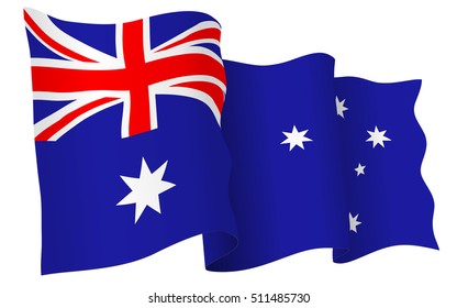 Australian Flag Waving - Vector Illustration Isolated On White Background.