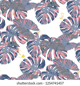 Australian Flowers. Seamless Pattern with Australian Rainforest. Trendy Colorful Texture with Tropical Leaves and Flowers for Dress, Curtain, Tablecloth. Vector Seamless Background.