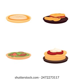 Iconos de comida australiana conjunto de Vector de dibujos animados. Varios deliciosos platos australianos. Cocina tradicional