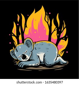 australian forest burn with dead koala tragedy vector