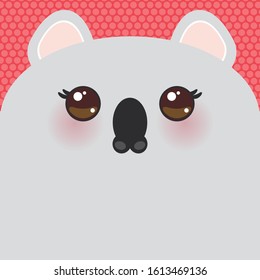 Australian funny koala, gray bear face on pink red dot background. Card banner design Nursery decor trend of the season, scandinavian style. Vector