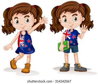 Australian girls waving and smiling illustration
