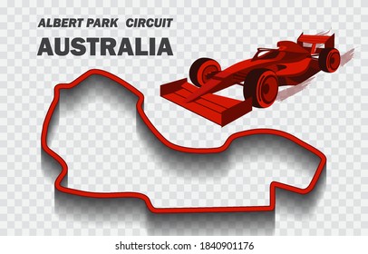 Australian grand prix race track for Formula 1 or F1.  Detailed racetrack or national circuit for motorsport and formula1 qualification. Vector illustration.