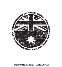 Australian grunge rubber stamp with flag, black isolated on white background, vector illustration.