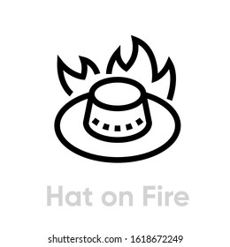 Australian Hat on Fire Abstract logo vector icon. Editable line illustration