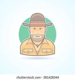 Australian Hunter, Bushman Icon. Avatar And Person Illustration. Flat Colored Outlined Style. Vector Illustration.