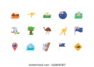 Australian icon set design, Travel tourism landmark destination nature vacation south western and holiday theme Vector illustration
