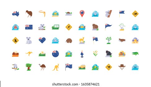 Australian icon set design, Travel tourism landmark destination nature vacation south western and holiday theme Vector illustration