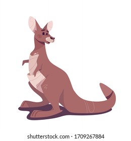 Australian kangaroo in cartoon style. Vector illustration of a brown marsupial animal. Cute drawing, print for printing, for children's books, for cards. isolated on white background