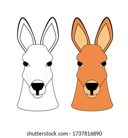 Australian Kangaroo. Head of a black and white cartoon character with a color pattern. Coloring book or educational page.