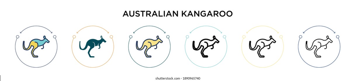 Australian kangaroo icon in filled, thin line, outline and stroke style. Vector illustration of two colored and black australian kangaroo vector icons designs can be used for mobile, ui, web