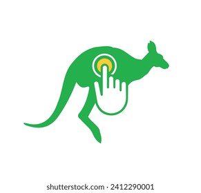 Australian Kangaroo with touch hand icon logo vector