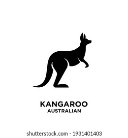 australian kangaroo vector black silhouette logo icon illustration design isolated white background
