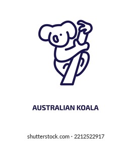 australian koala icon from culture collection. Thin linear australian koala, koala, character outline icon isolated on white background. Line vector australian koala sign, symbol for web and mobile