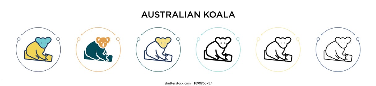 Australian koala icon in filled, thin line, outline and stroke style. Vector illustration of two colored and black australian koala vector icons designs can be used for mobile, ui, web