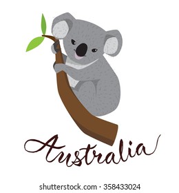 Australische Koala. Vektortier. Australien kalligraphisch.