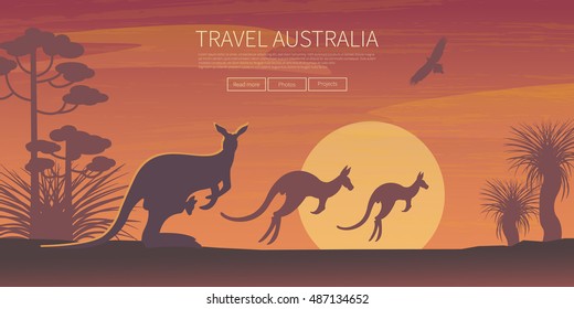  Australian landscape  poster.  Every  element is located on a separate layer. Images is cropped with Clipping Mask. Easy to edit
