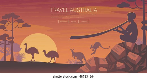  Australian Landscape  Poster.  Every  Element Is Located On A Separate Layer. Images Is Cropped With Clipping Mask. Easy To Edit